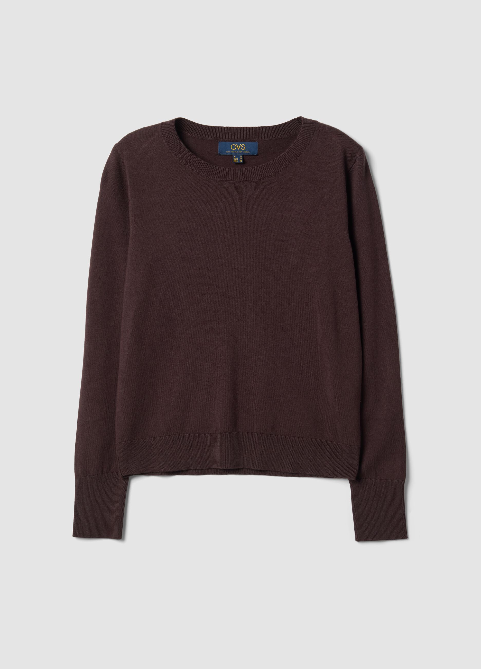 Maglia marrone in misto viscosa girocollo