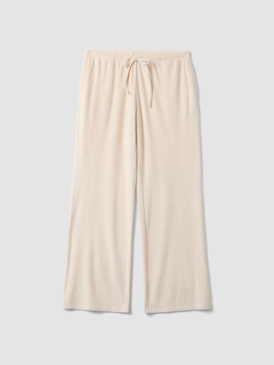 White stretch chenille pyjama trousers, regular fit_0
