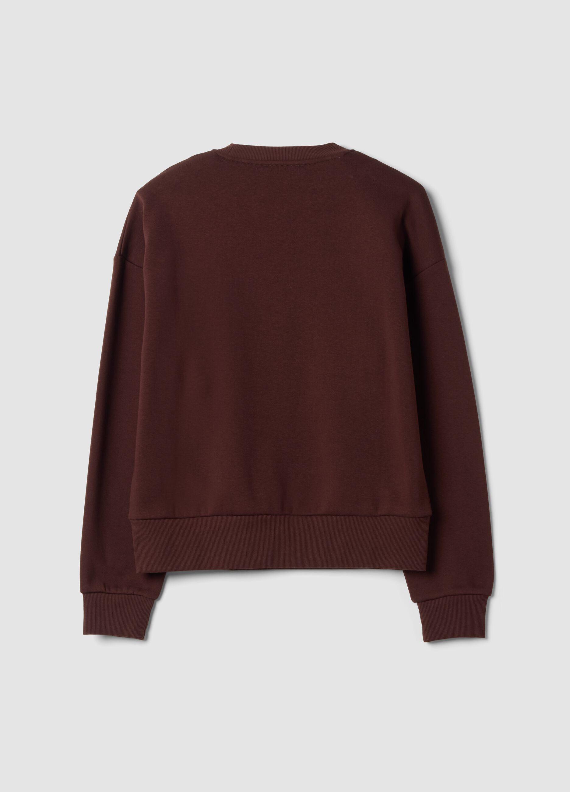 Brown cotton-blend sweatshirt with embroidered crew neck