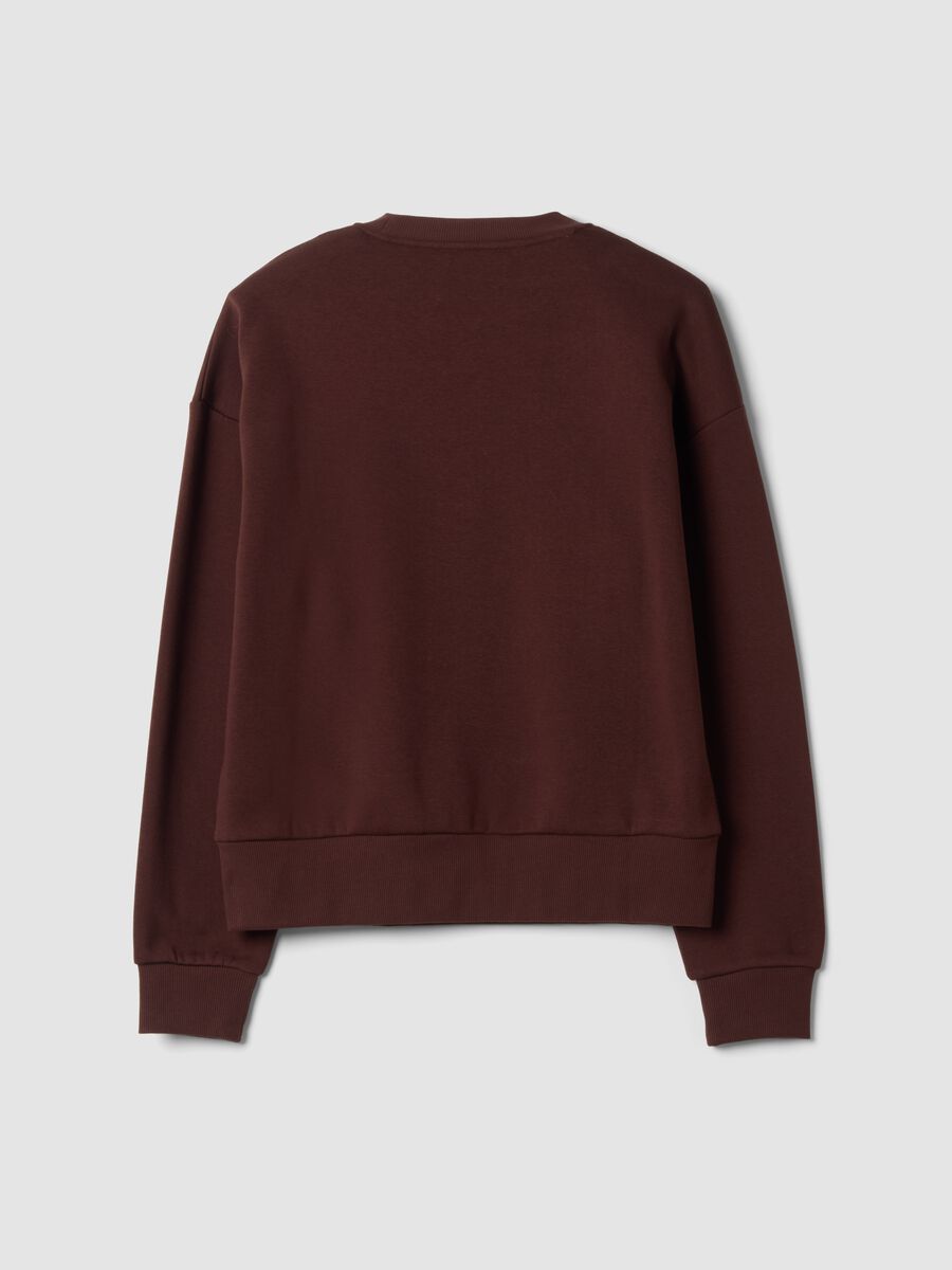 Brown cotton-blend sweatshirt with embroidered crew neck_2
