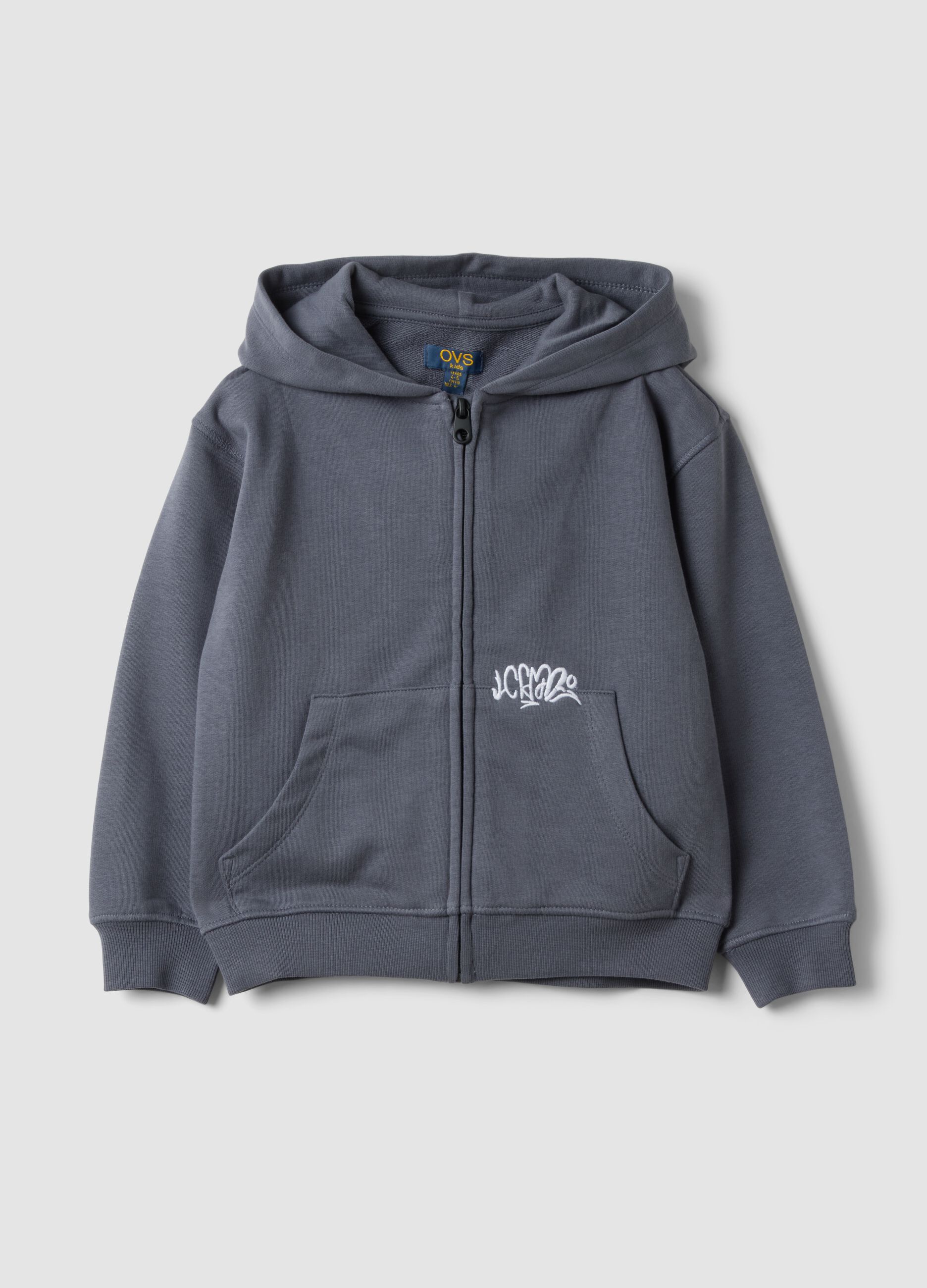 Grey cotton-blend hooded sweatshirt, regular fit, for boys