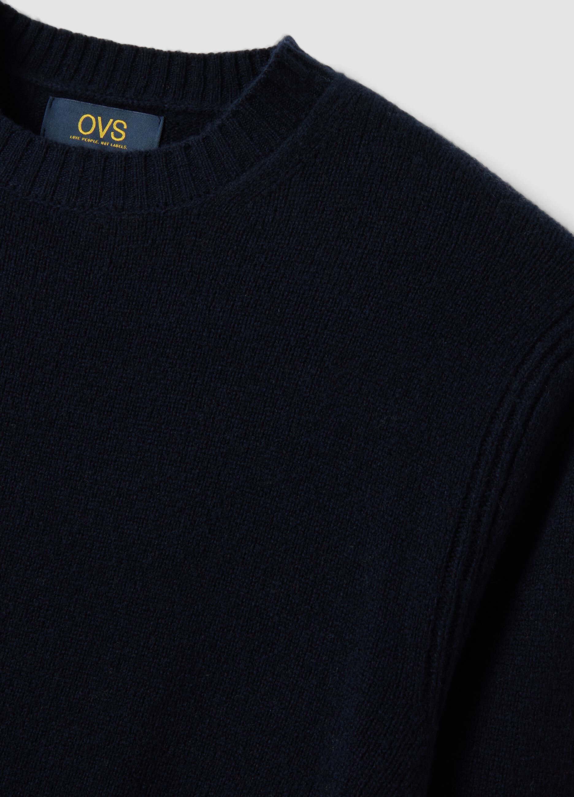 Navy blue crew-neck wool-blend jumper, regular fit