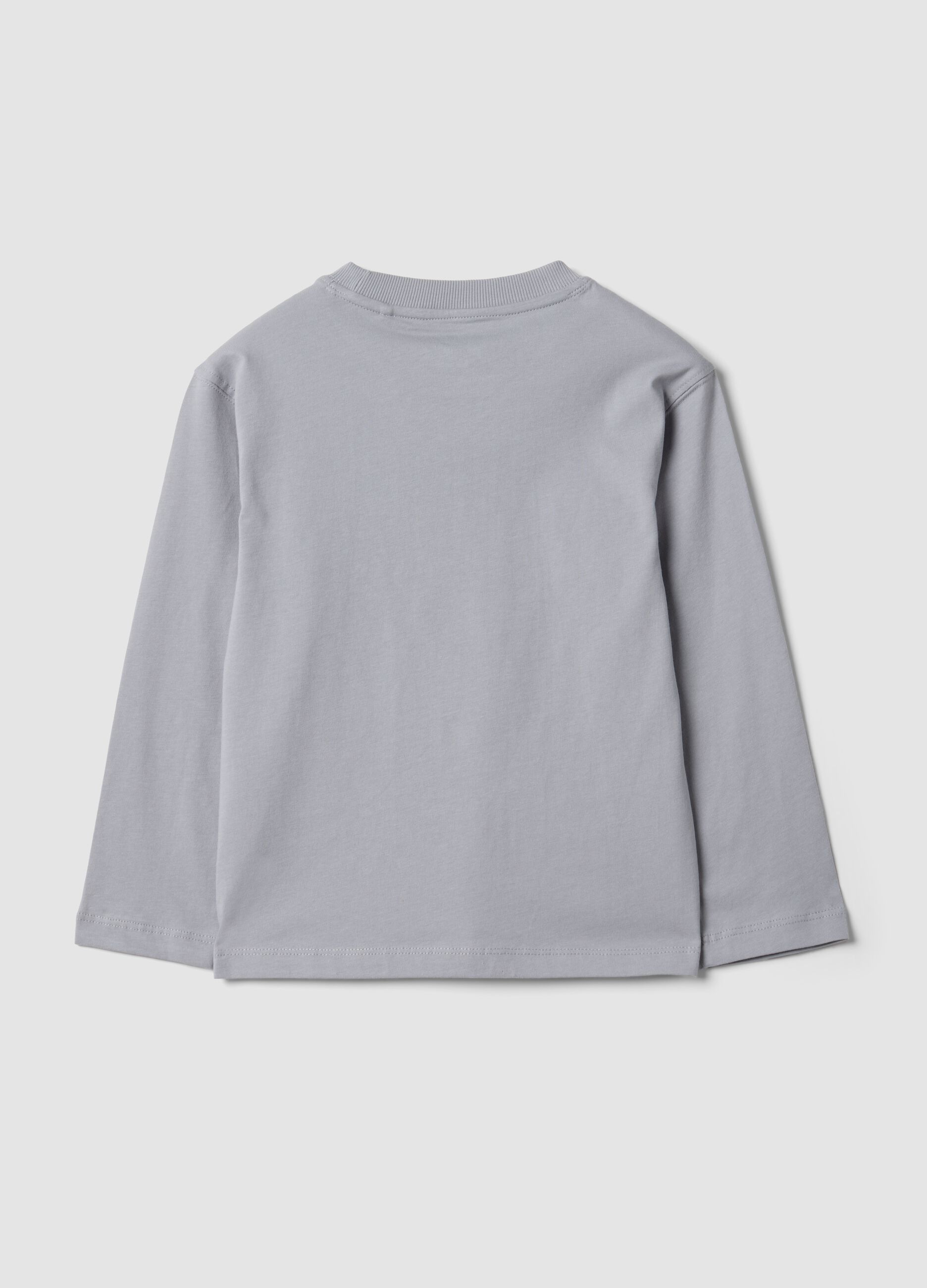 Grey pure cotton crew-neck T-shirt with skater print for boys