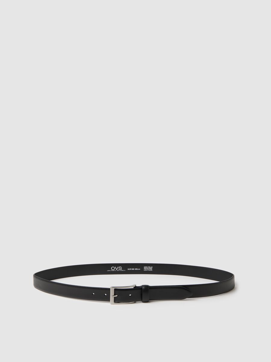 Black genuine leather belt with sturdy buckle_0