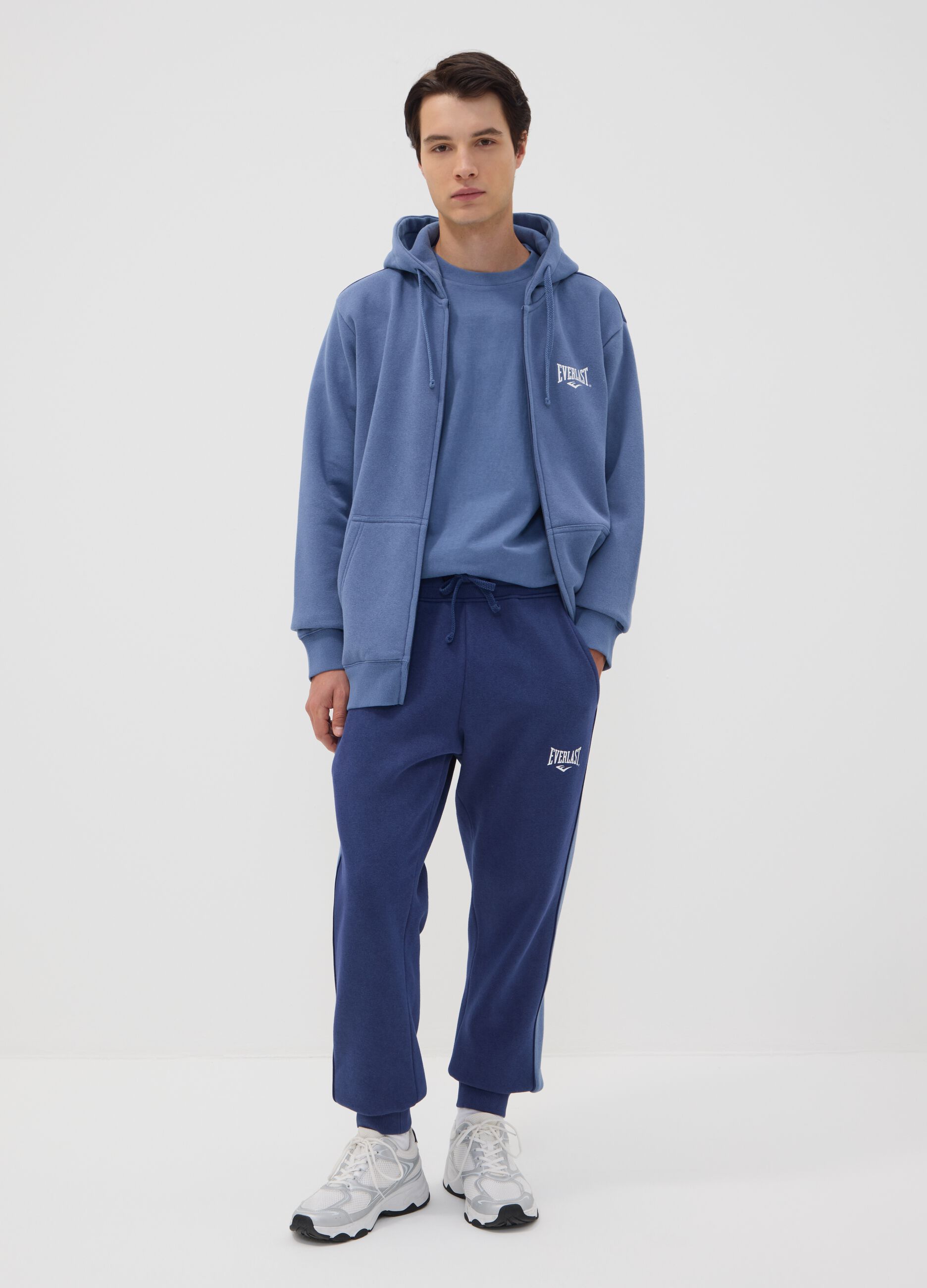 Blue cotton-blend hooded sweatshirt with logo