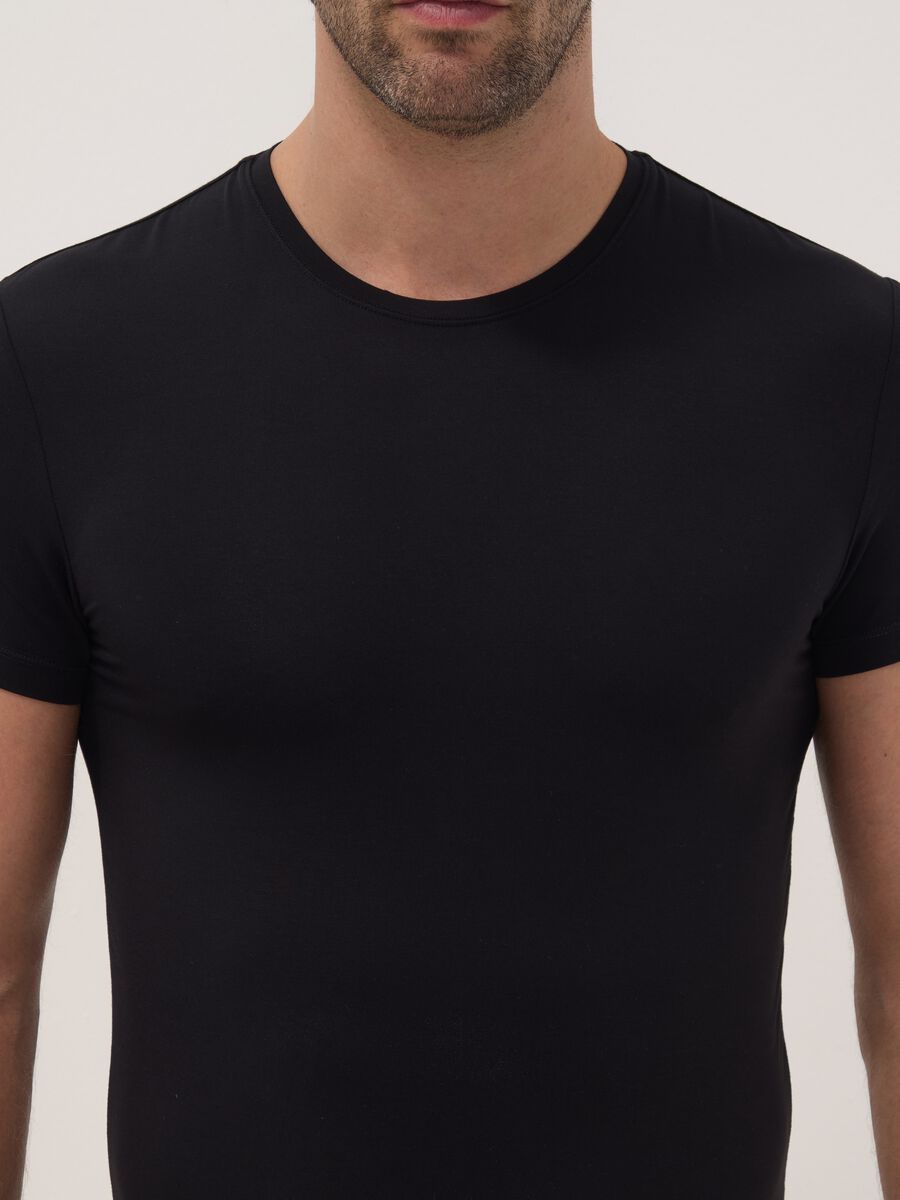 Black stretch modal crew-neck T-shirt_0