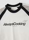 White pure cotton crew-neck T-shirt with &ldquo;Always Cooking&rdquo; slogan_1