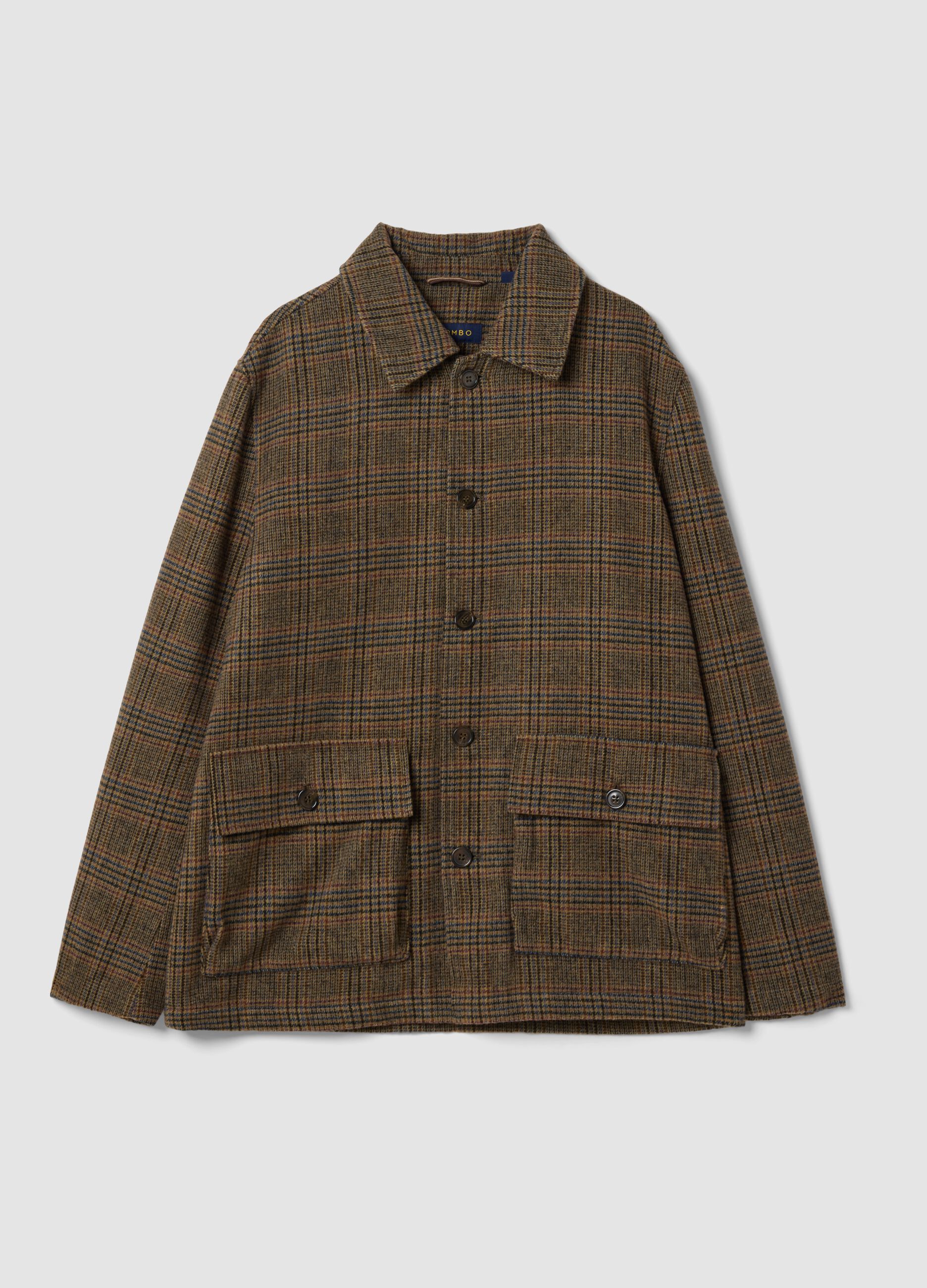 Shacket marrone e gialla in misto lana e viscosa a quadri regular fit