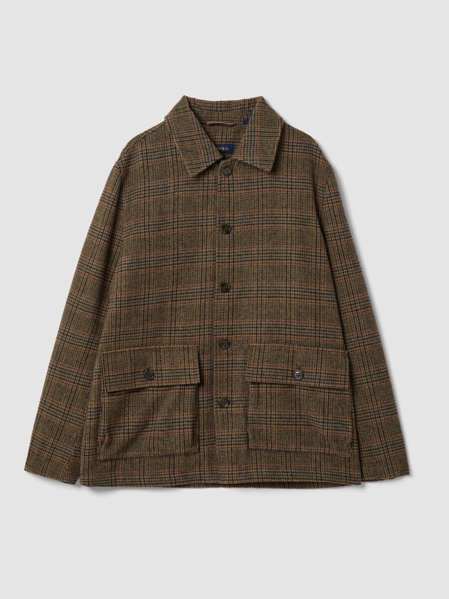 Brown and yellow check wool-viscose blend shacket, regular fit_0