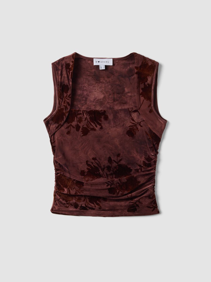 Red fitted stretch-fabric top with floral print_4