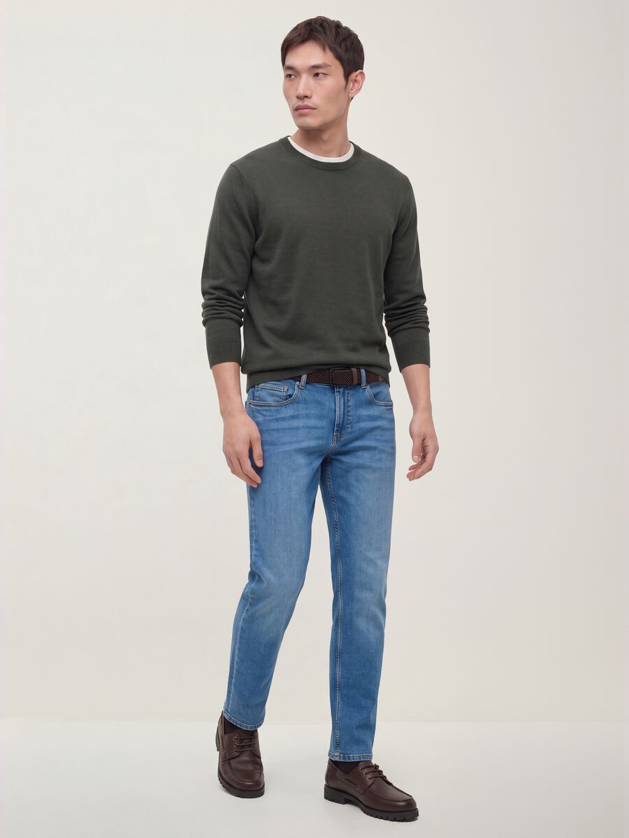 Blue stretch-cotton denim jeans, regular fit_0