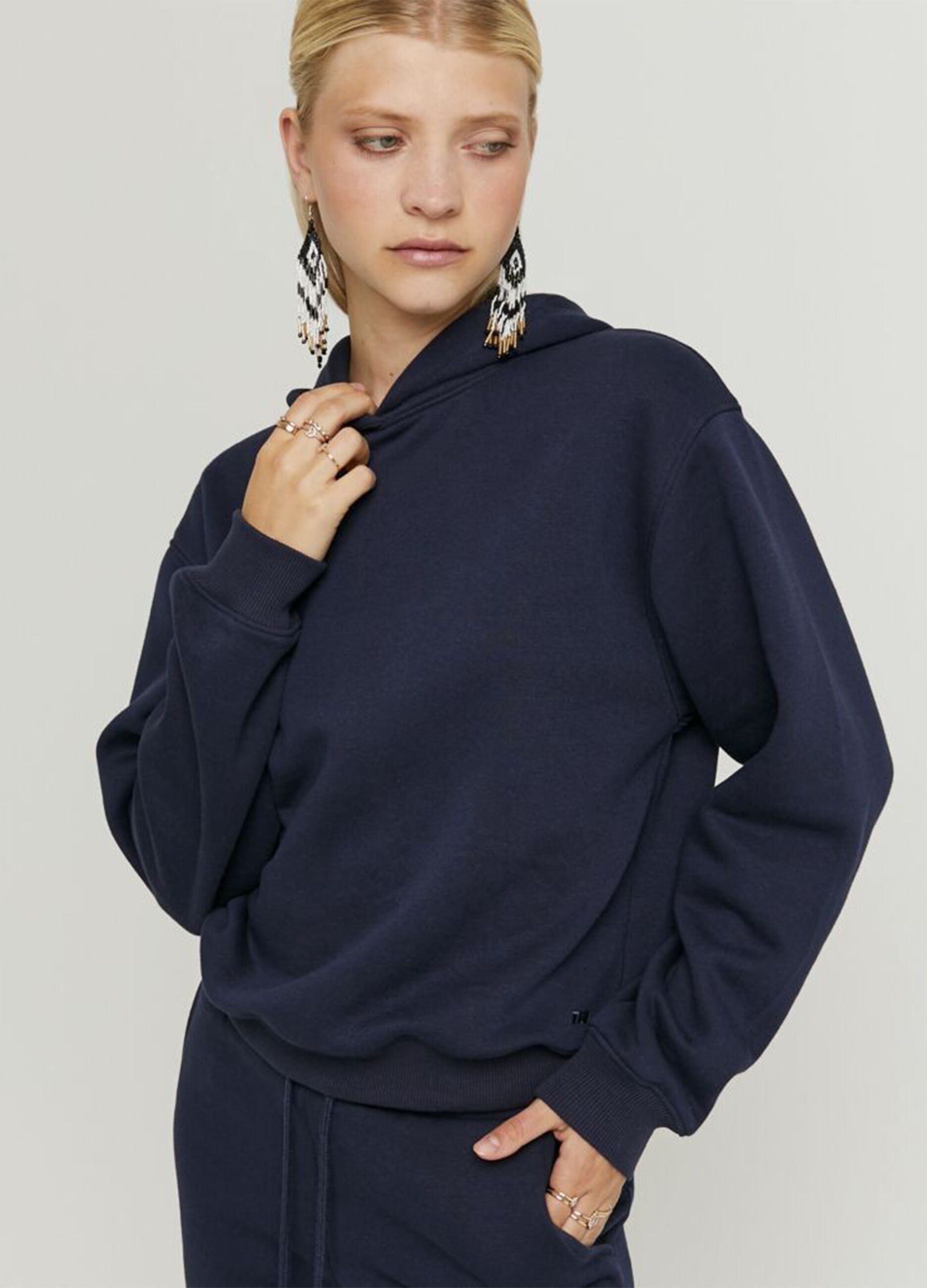 Regular Fit Blue Cotton Blend Hoodie