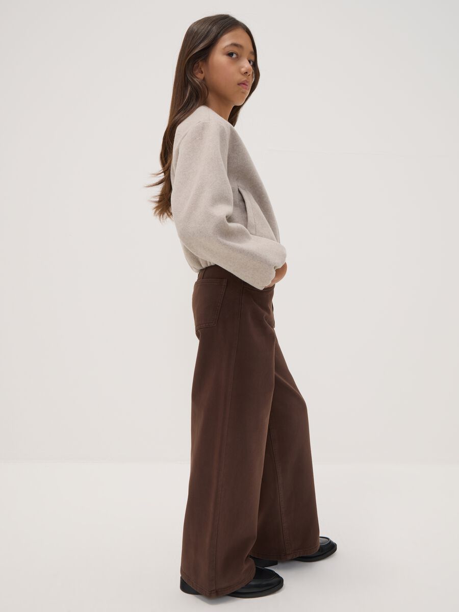 Brown wide-leg jeans in pure cotton twill_0