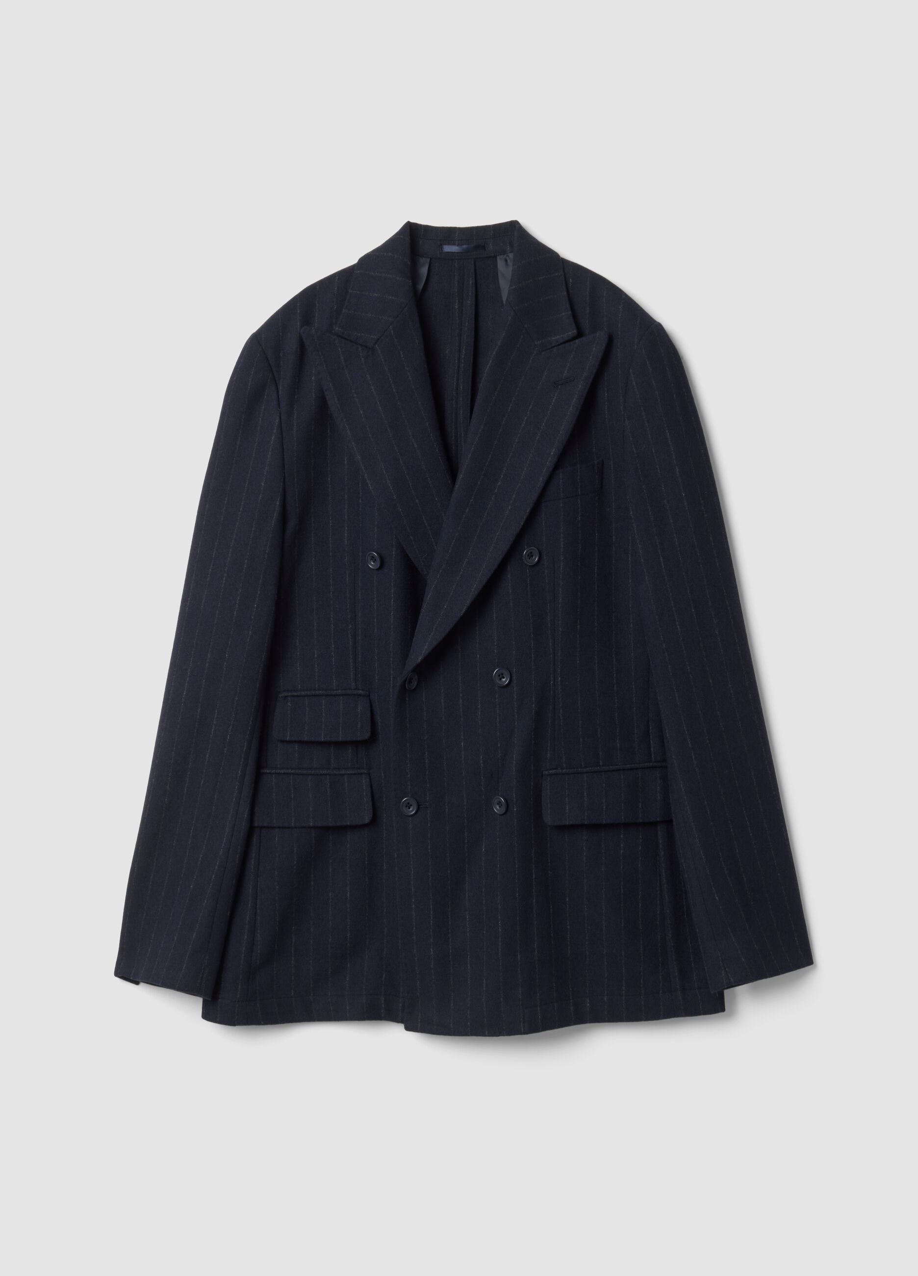 Blazer blu navy gessato in misto lana slim fit