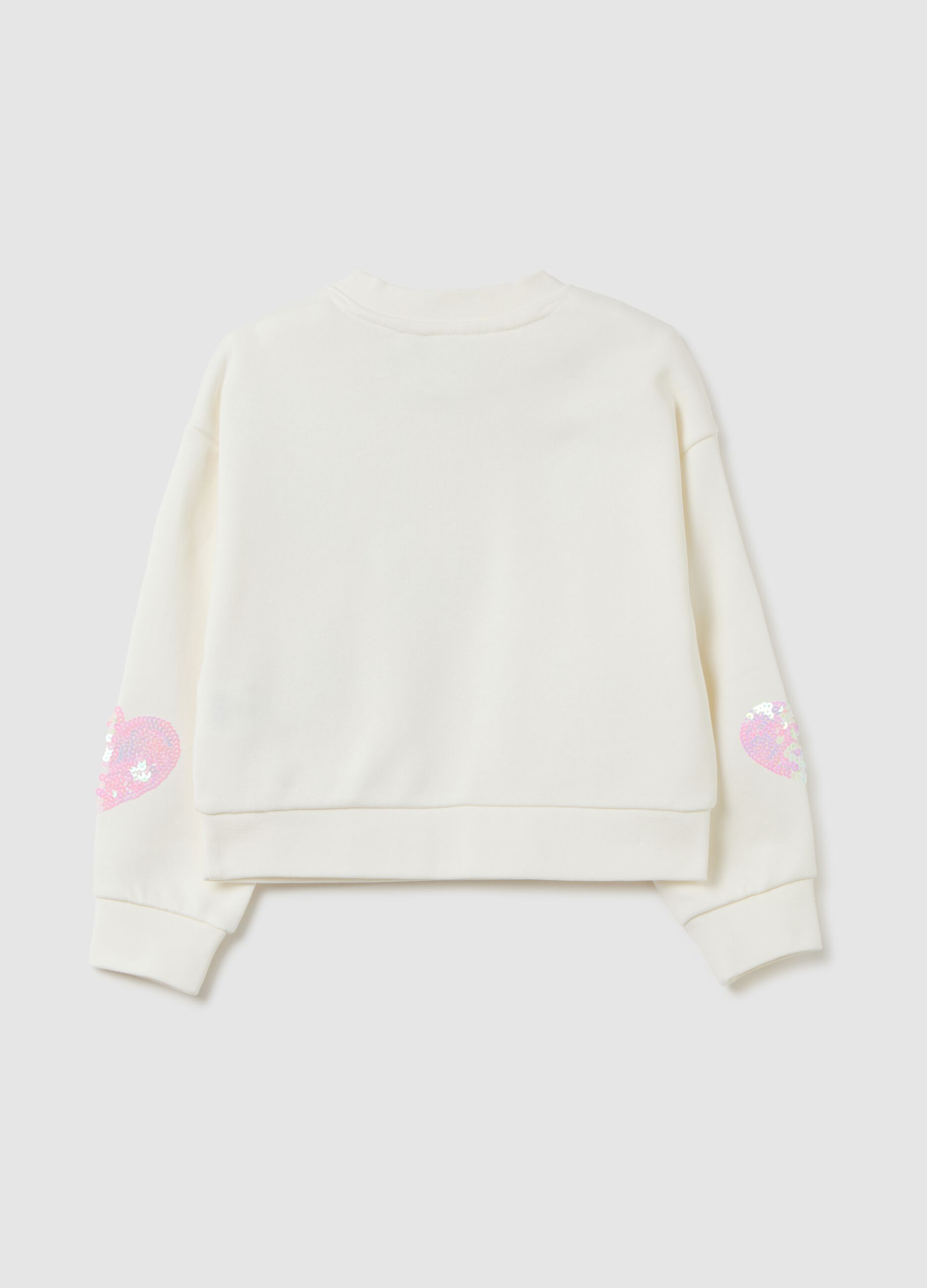 White regular fit cotton sweatshirt for girls with hearts
