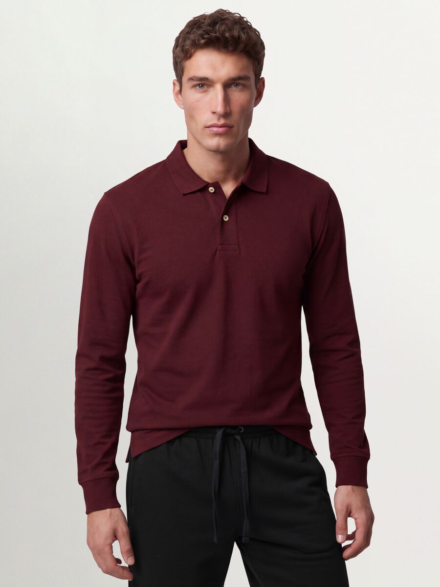 Men&rsquo;s red long-sleeve organic cotton piqu&eacute; polo shirt, regular fit_0