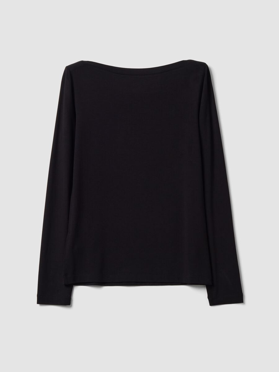 Black stretch viscose slim-fit T-shirt_5