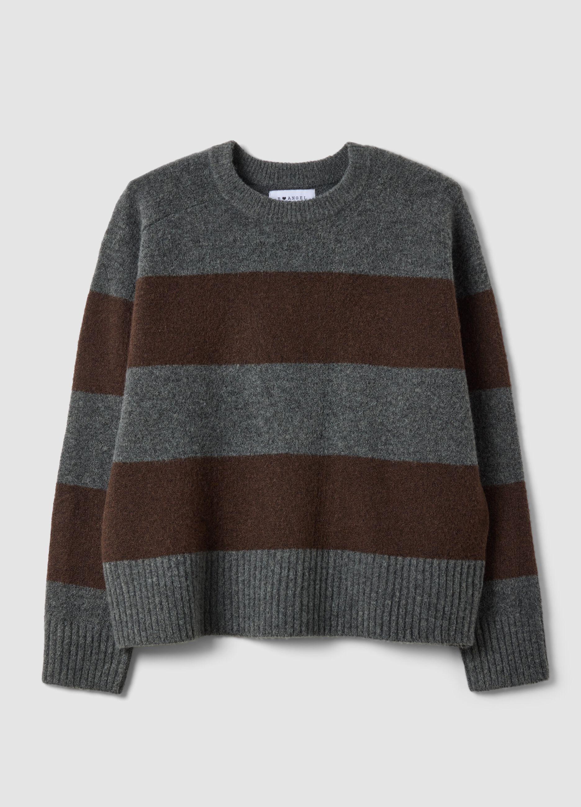 Grey stretch wool striped crew-neck jumper
