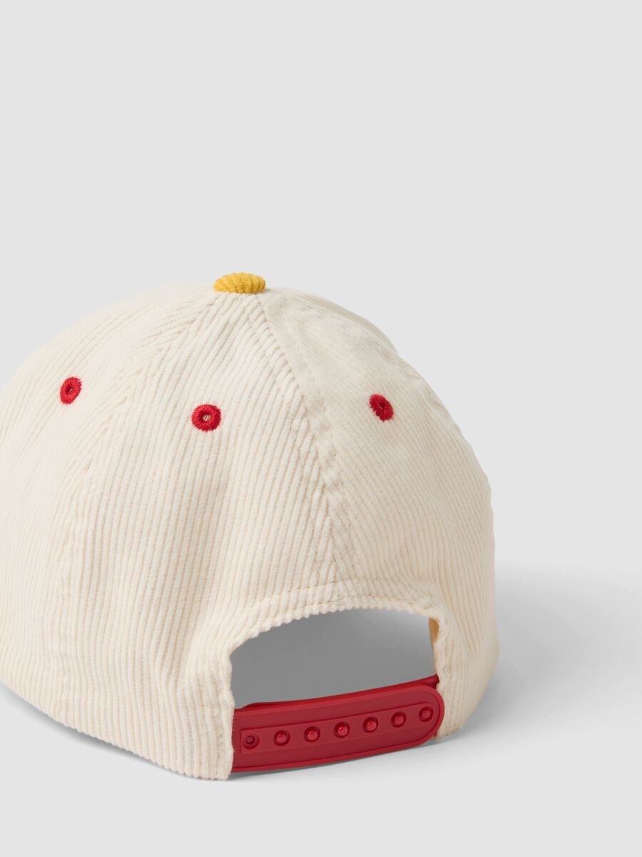 Beige pure cotton cap with blue peak and patch_2