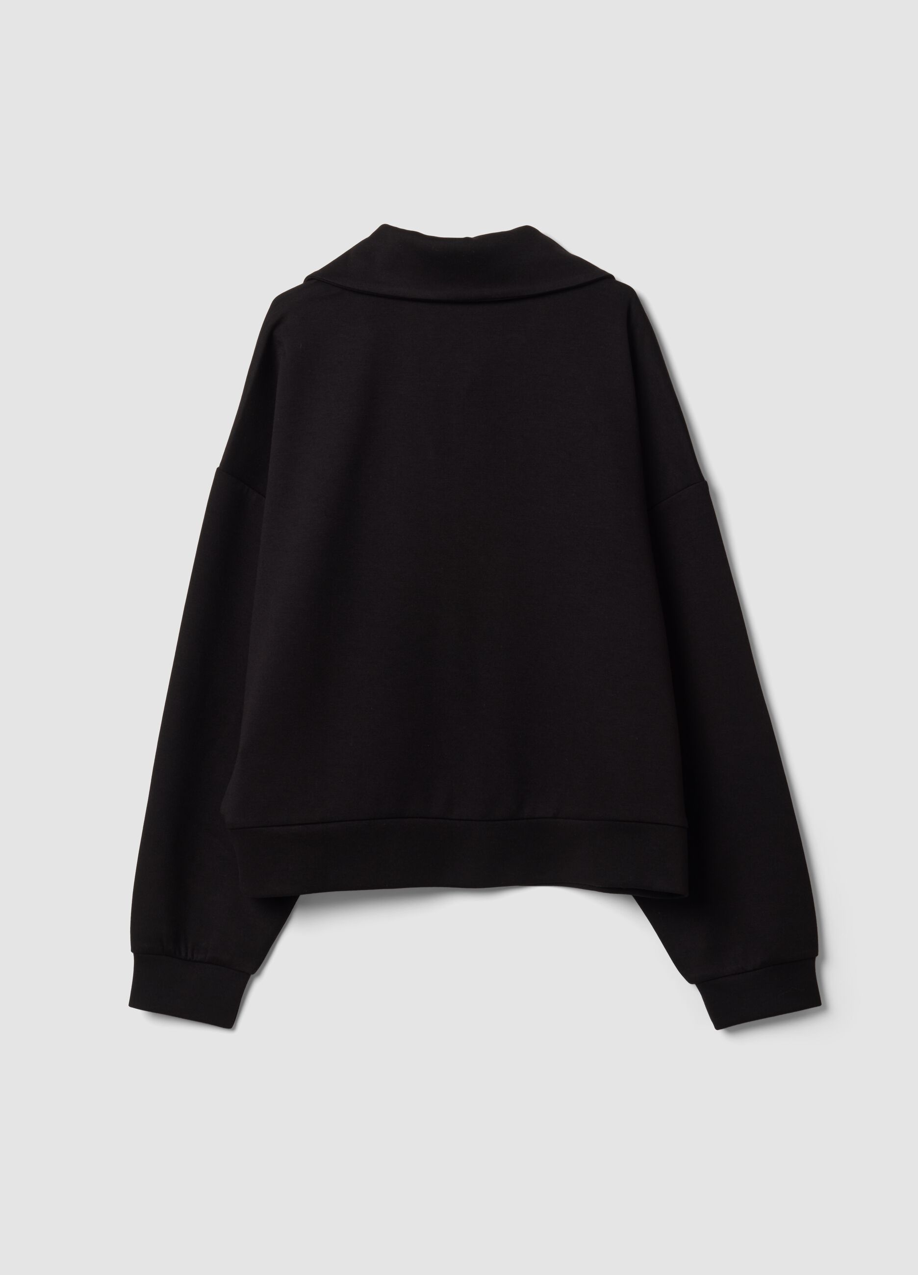Felpa full zip nera in viscosa elasticizzata con colletto