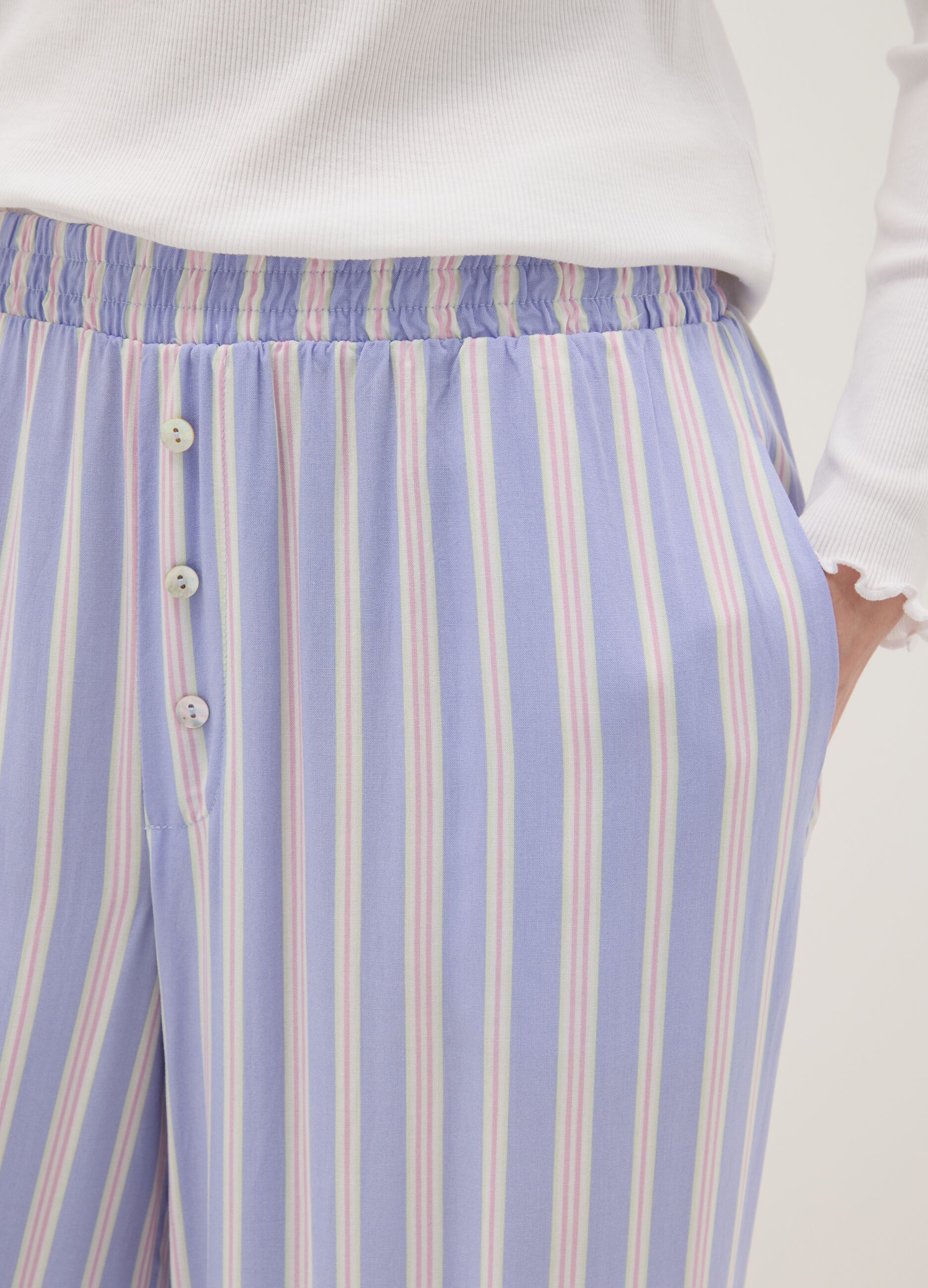 Regular fit multicolour striped trousers in pure viscose
