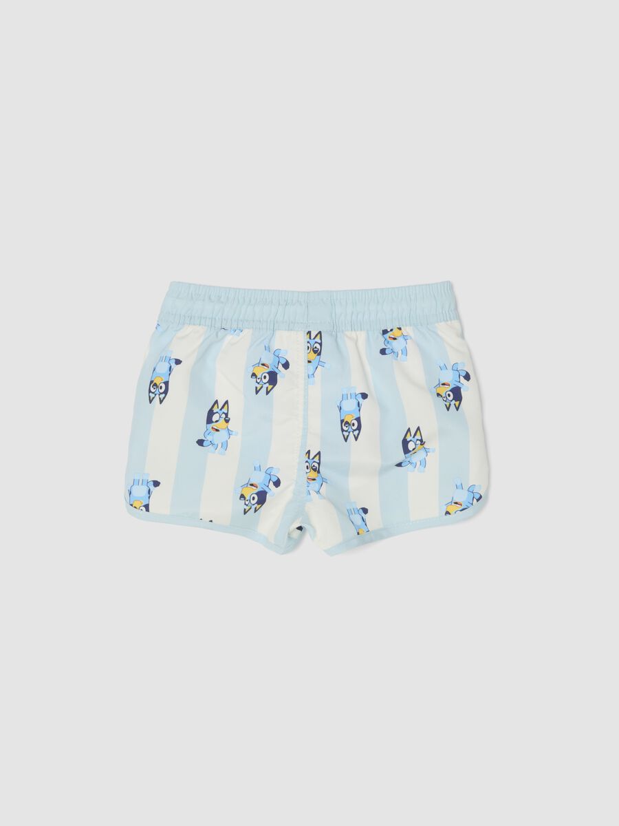 Light blue striped Bluey print swim shorts for boys_1