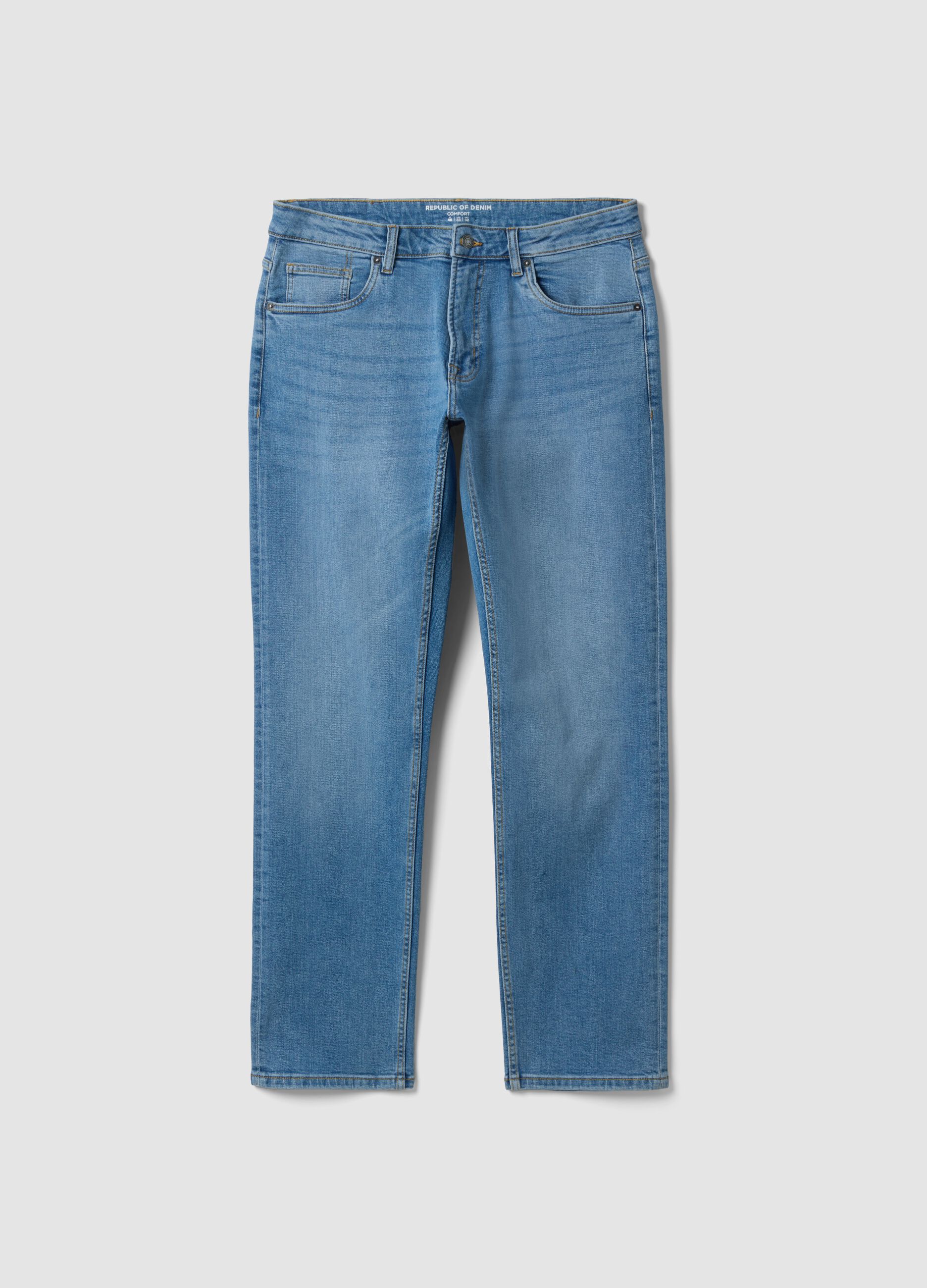 Light blue stretch cotton comfort-fit jeans