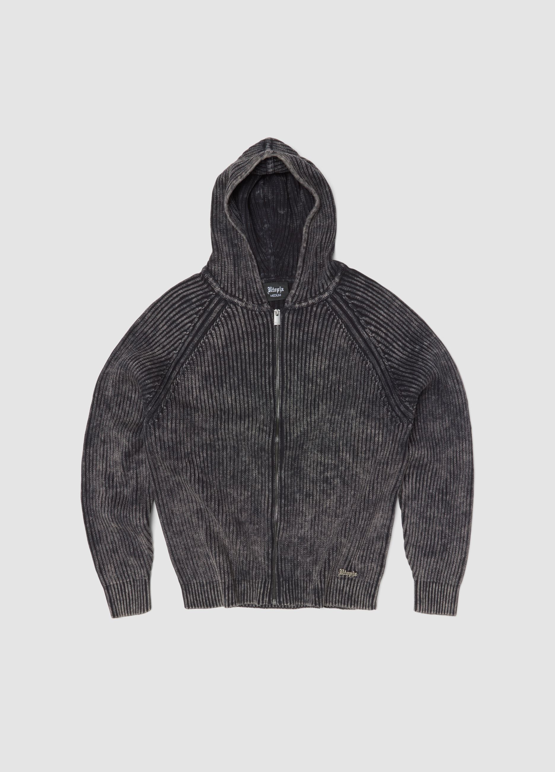 Knit Ribbed Hoodie Vintage Grey