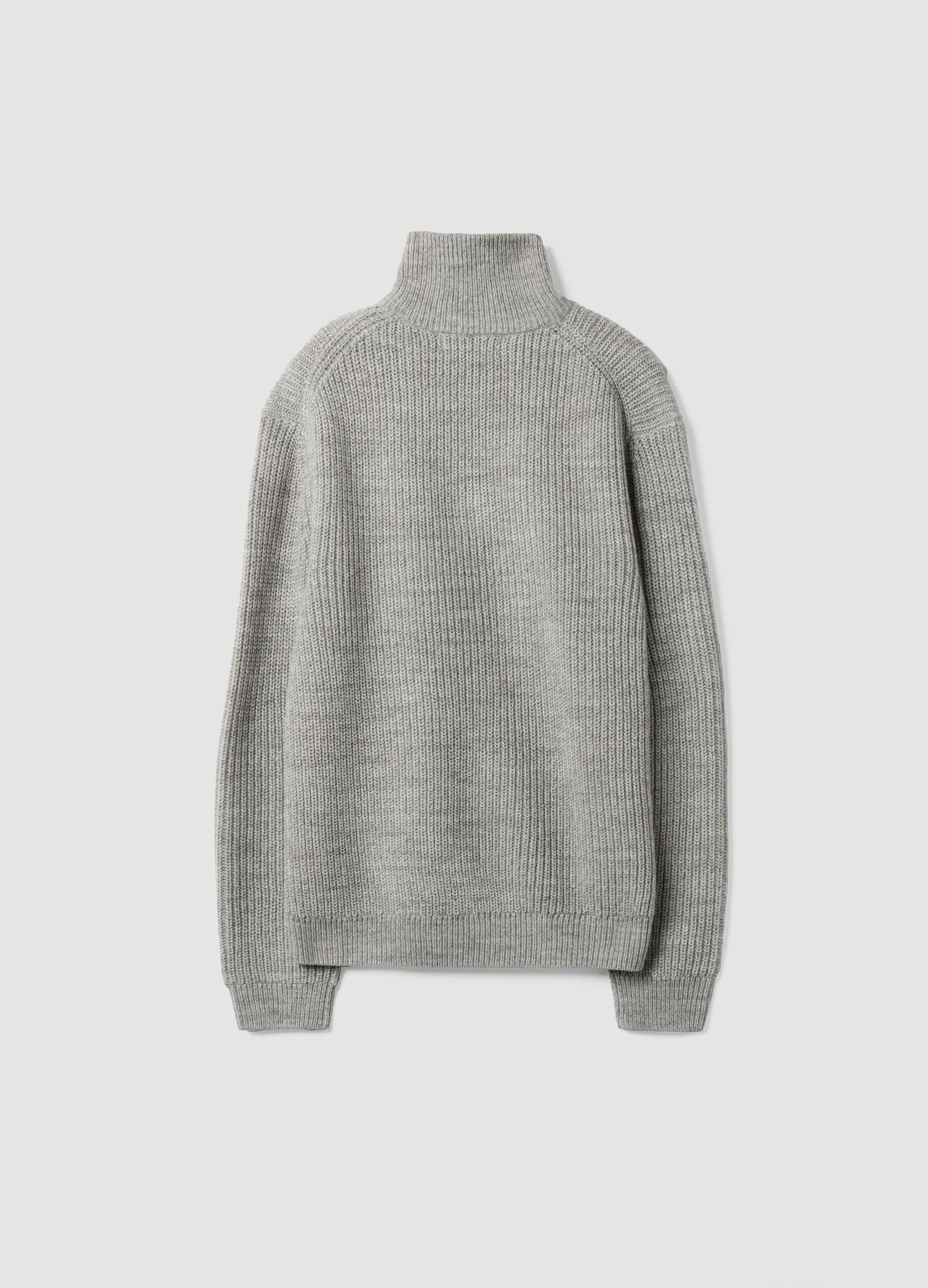 Light grey wool-blend jumper with collar, regular fit