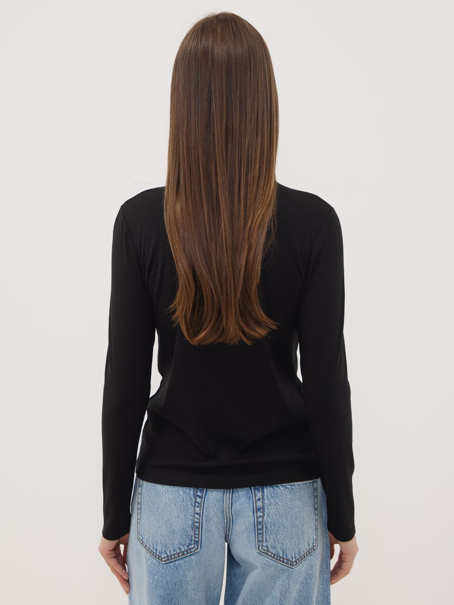 Black stretch viscose crew-neck T-shirt_3