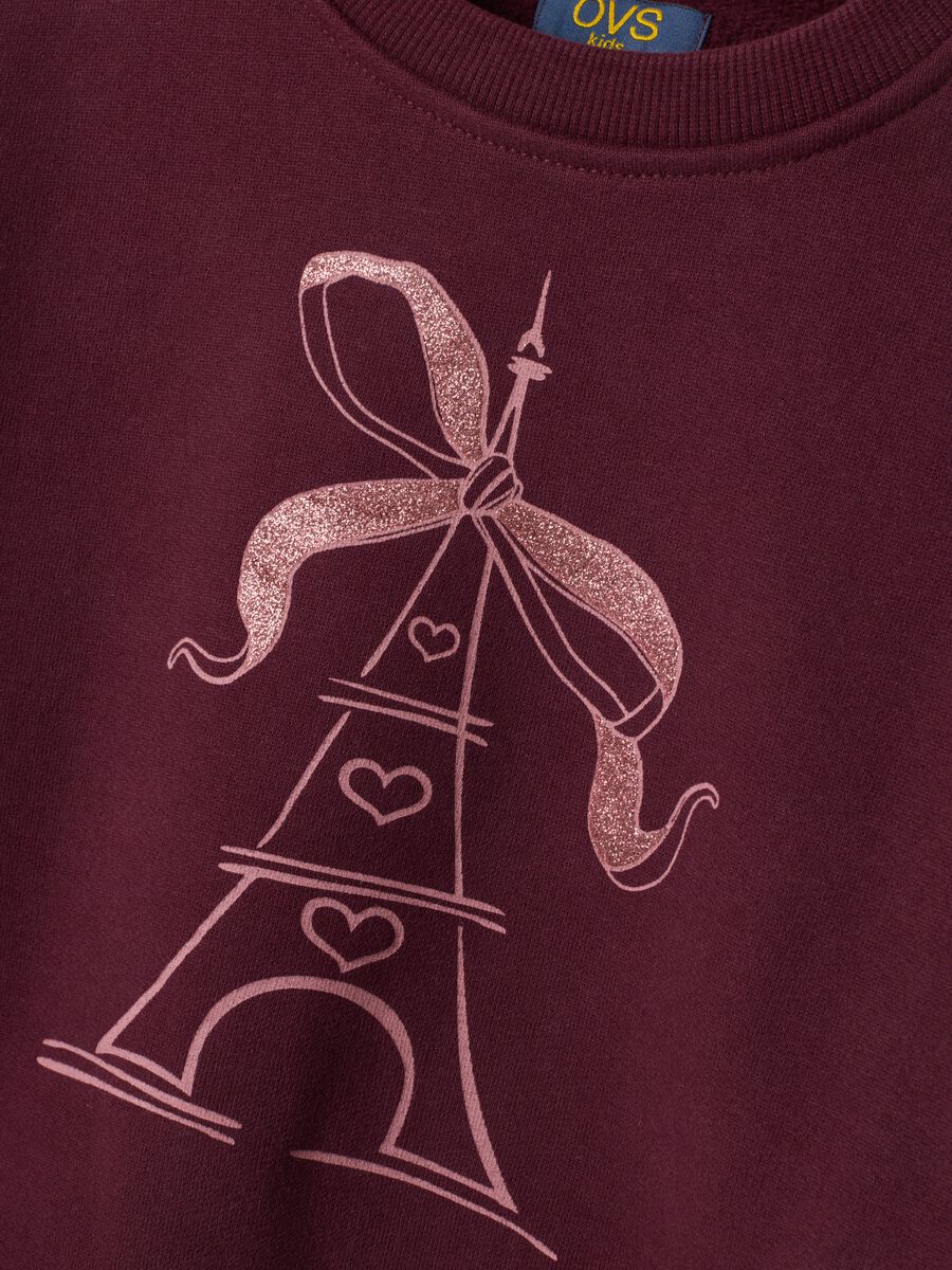 Purple pure cotton sweatshirt with crew neck and print_2