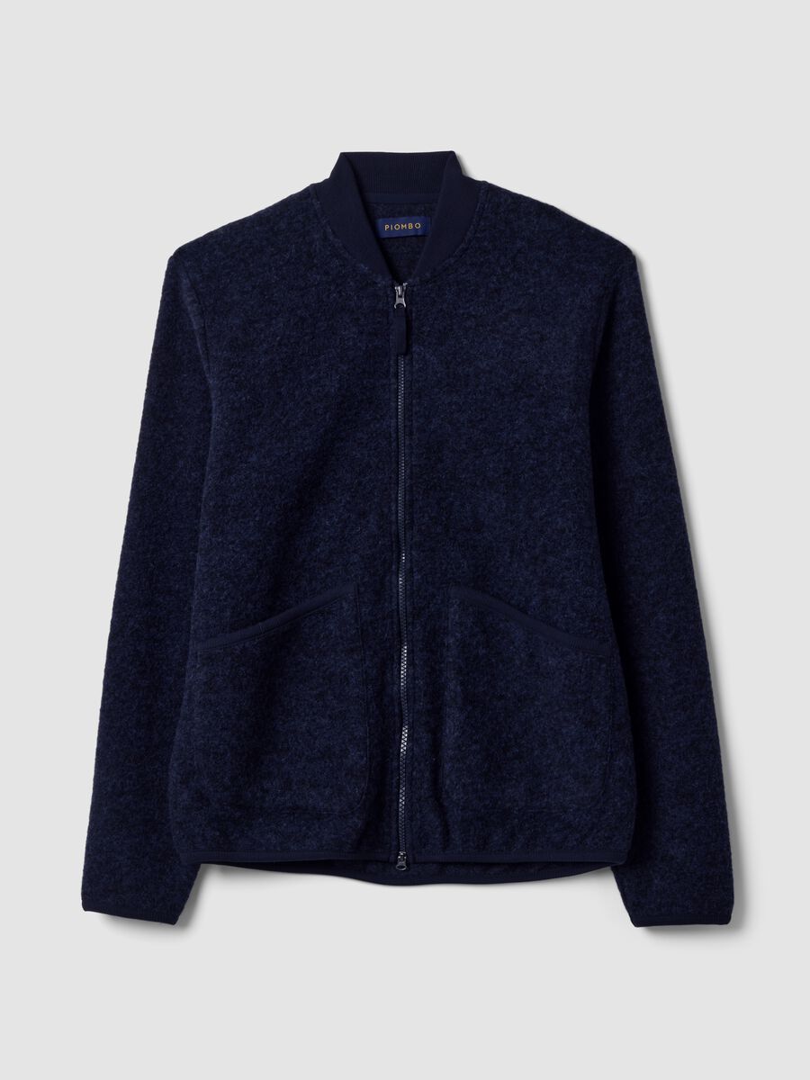 Blue wool-blend sweatshirt with ribbed collar_4