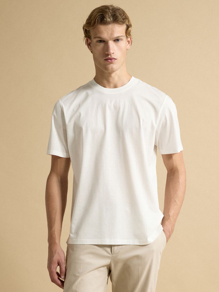 White pure cotton jersey T-shirt with crew neck, relaxed fit_0