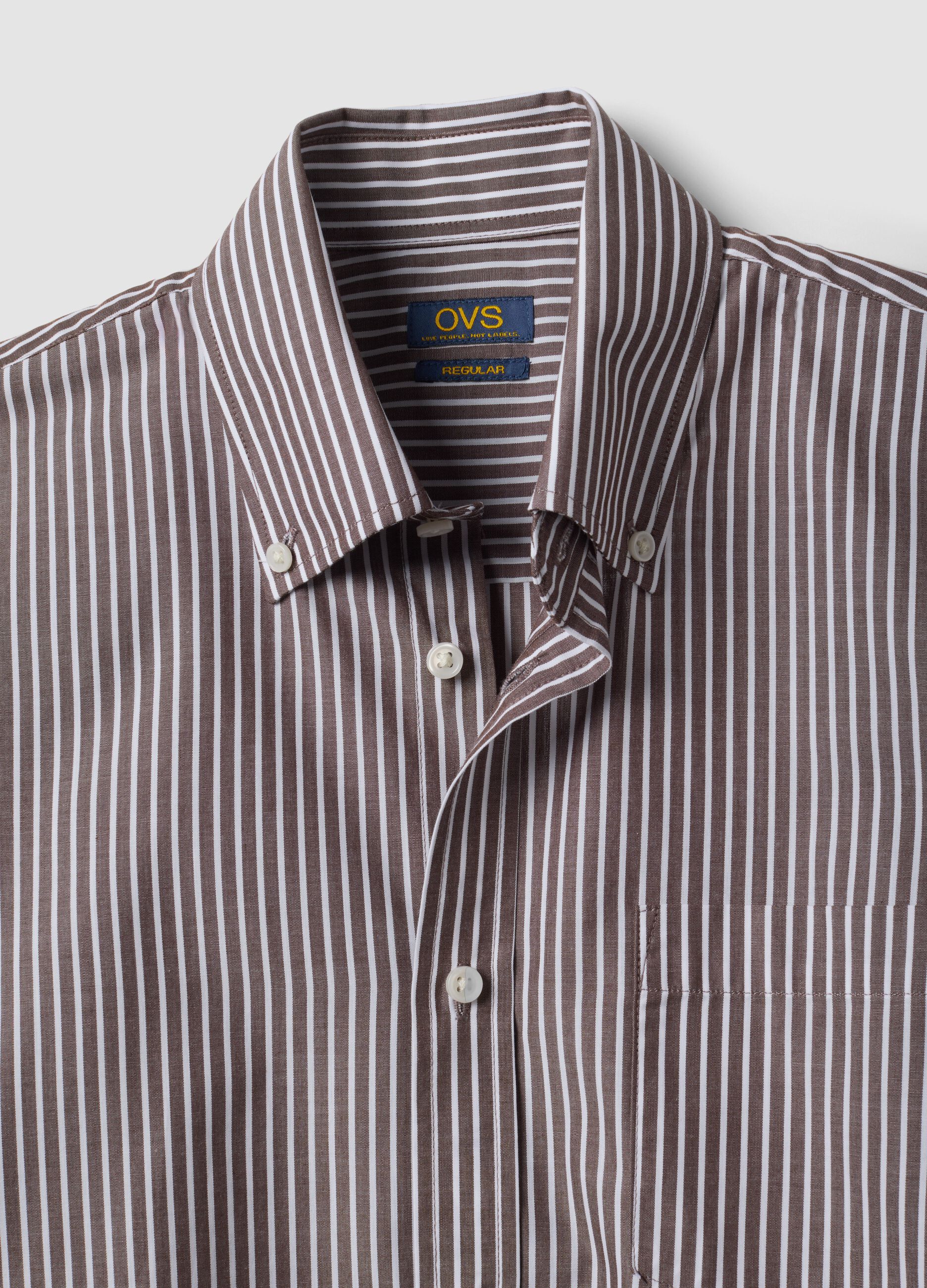 Brown striped cotton-blend button-down collar easy-iron regular-fit shirt
