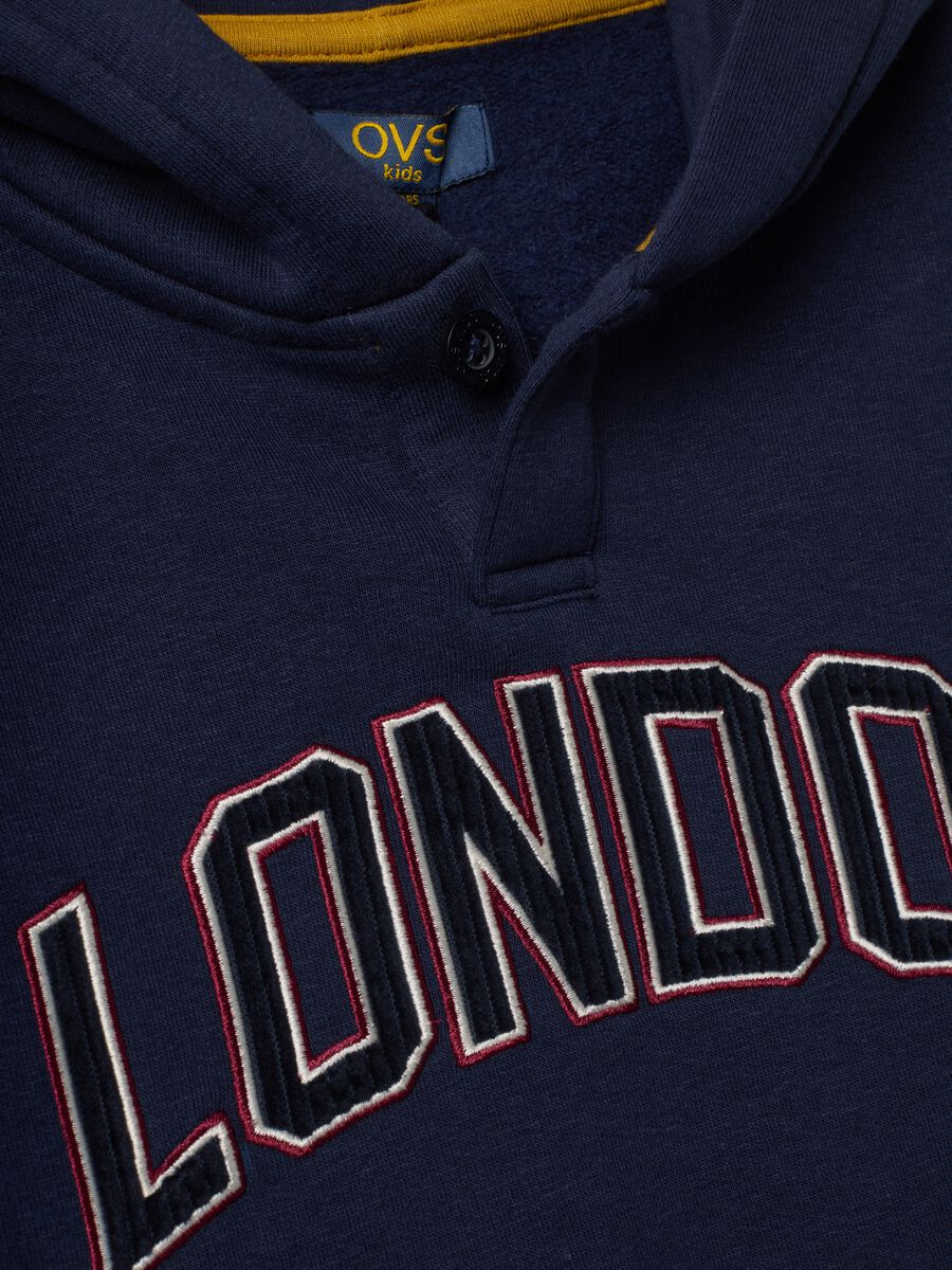 Indigo blue hooded cotton-blend sweatshirt with button, regular fit_3