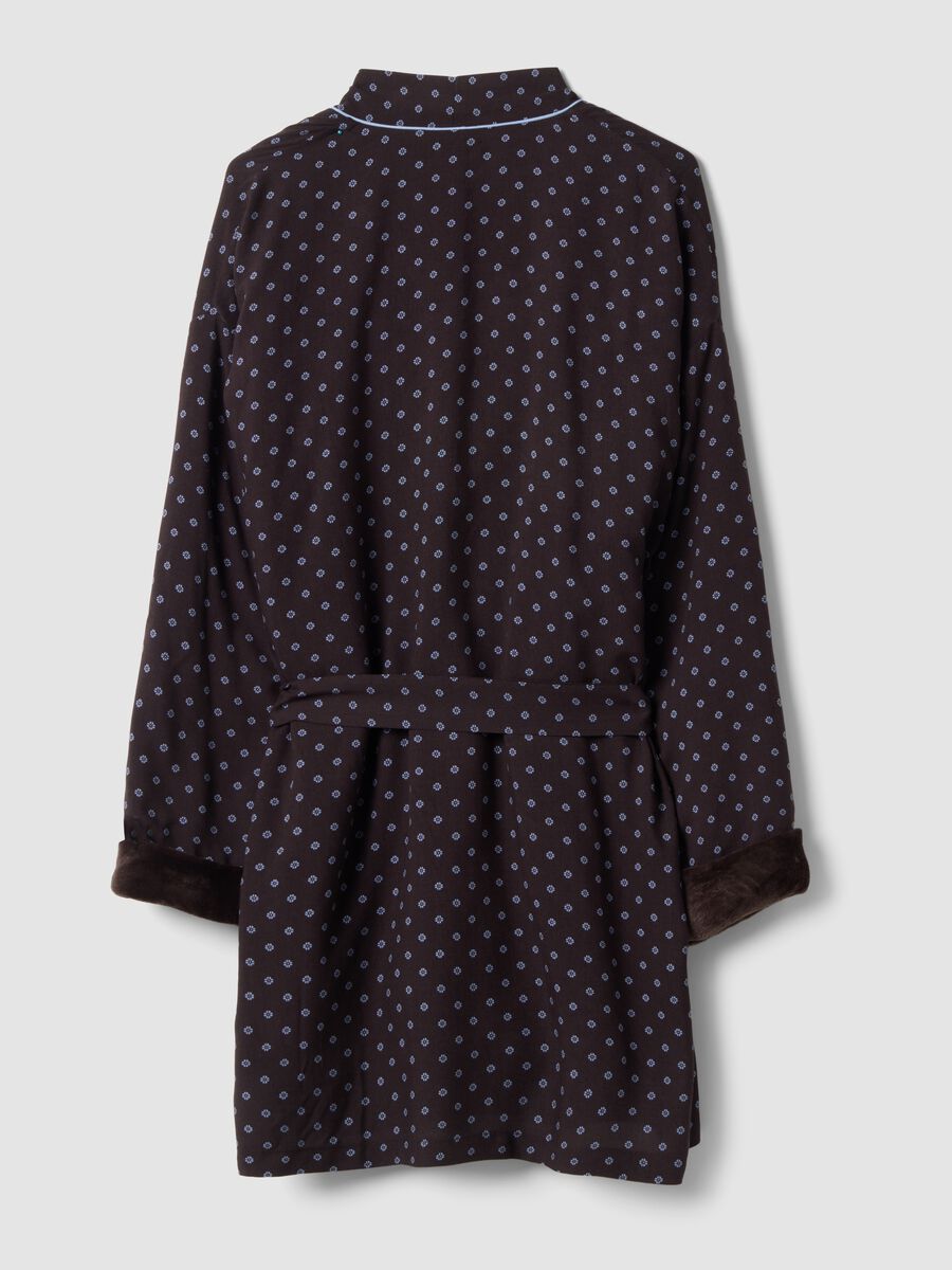 Brown pure viscose dressing gown with micro-floral print_2