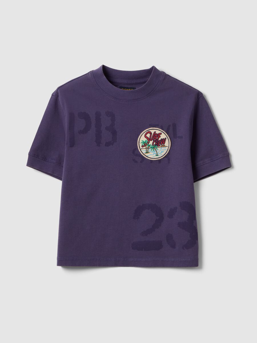 Children's purple pure cotton T-shirt, regular fit with patch_3