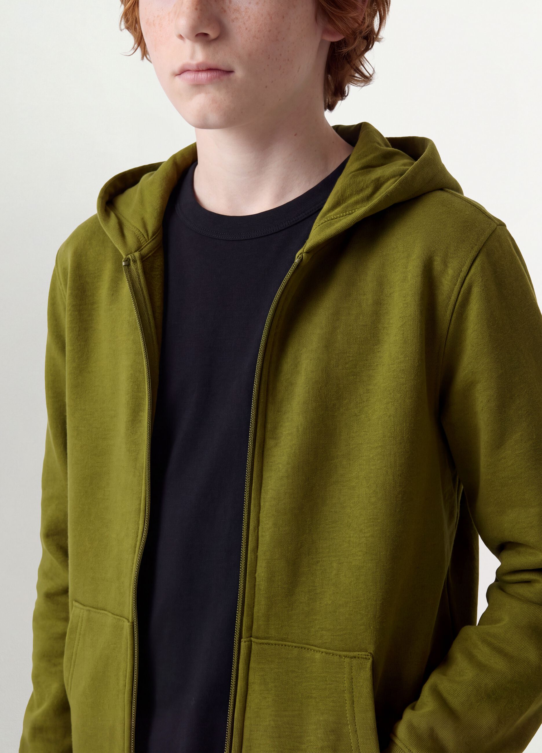 Green regular-fit organic cotton hoodie for boys