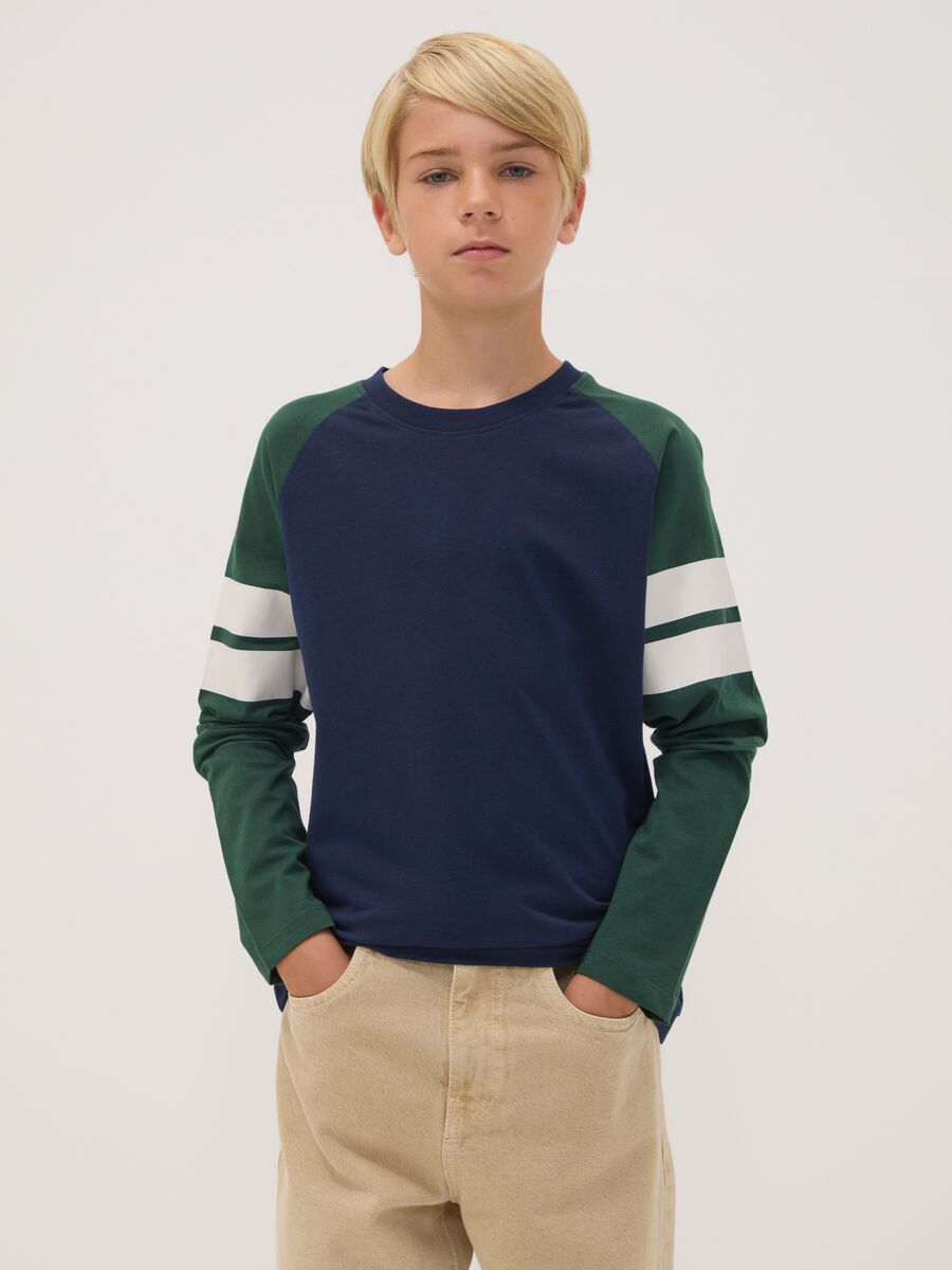 Blue organic cotton crew-neck T-shirt_0