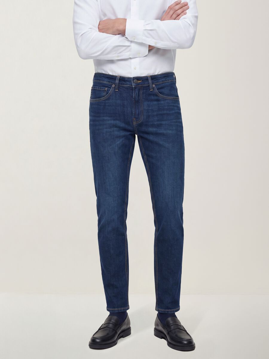 Dark-wash slim-fit stretch cotton jeans_1