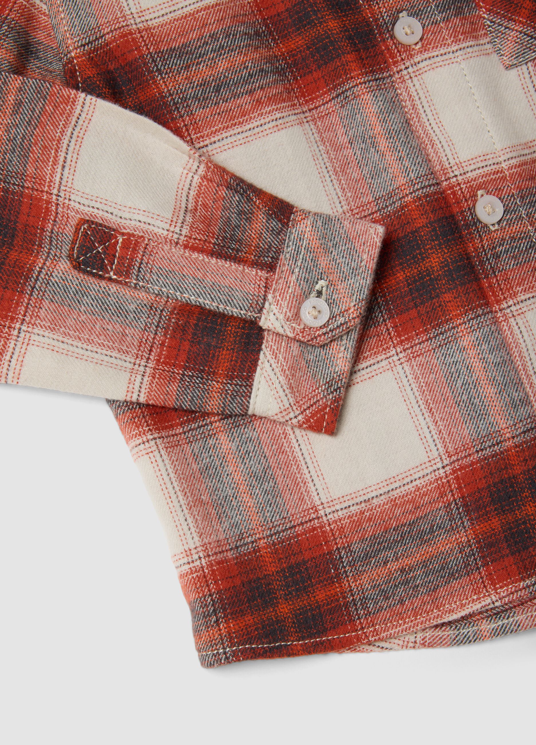 Camicia marrone e rossa a quadri in puro cotone