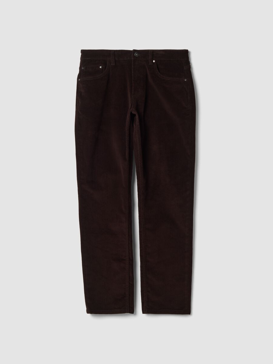 Pantaloni marroni in cotone elasticizzato a coste regular fit_0