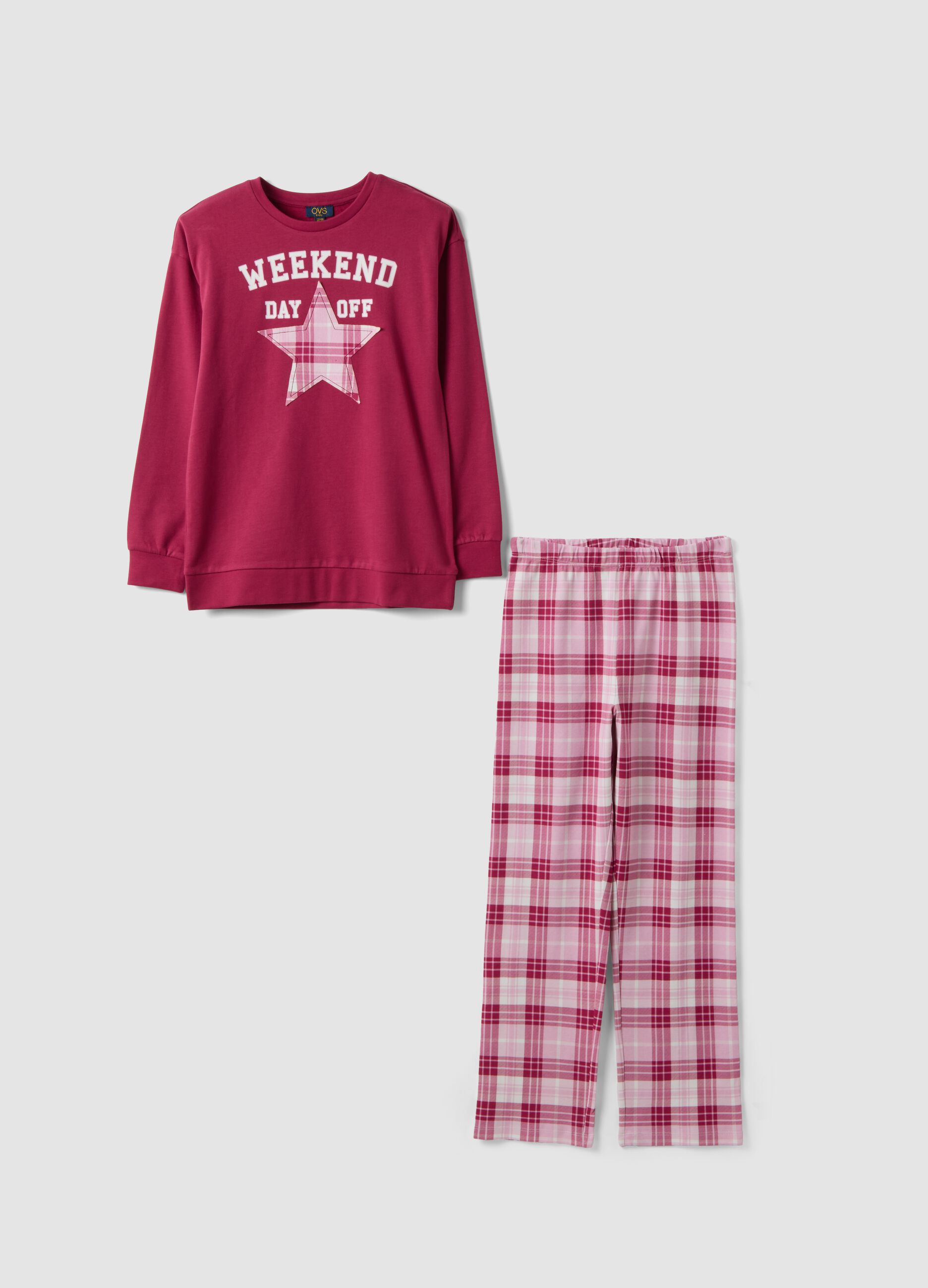 Purple crew-neck pyjamas in pure organic cotton