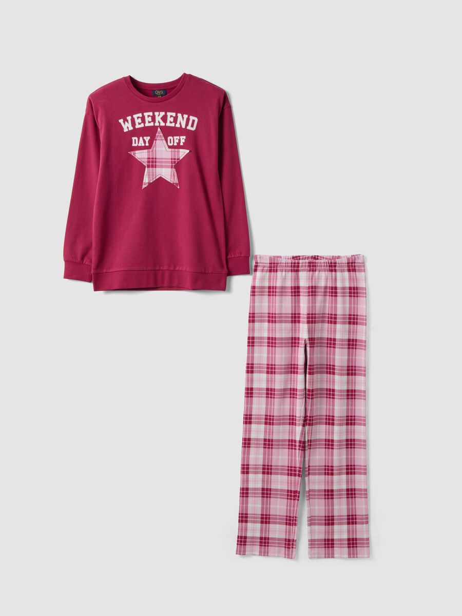 Purple crew-neck pyjamas in pure organic cotton_0