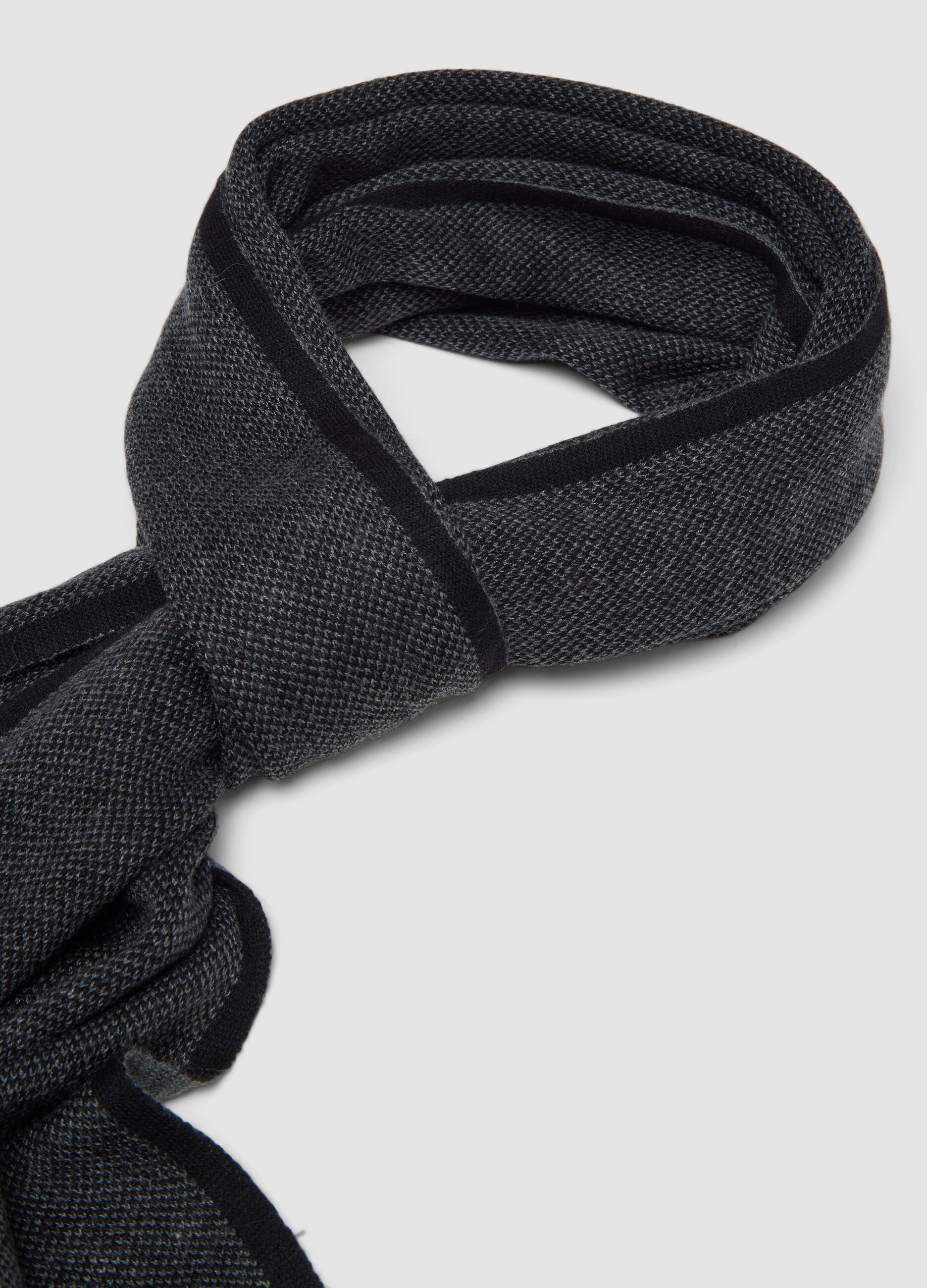 Grey and black knitted wool-blend scarf