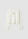 White sweatshirt with ribbed collar in pure organic cotton_0