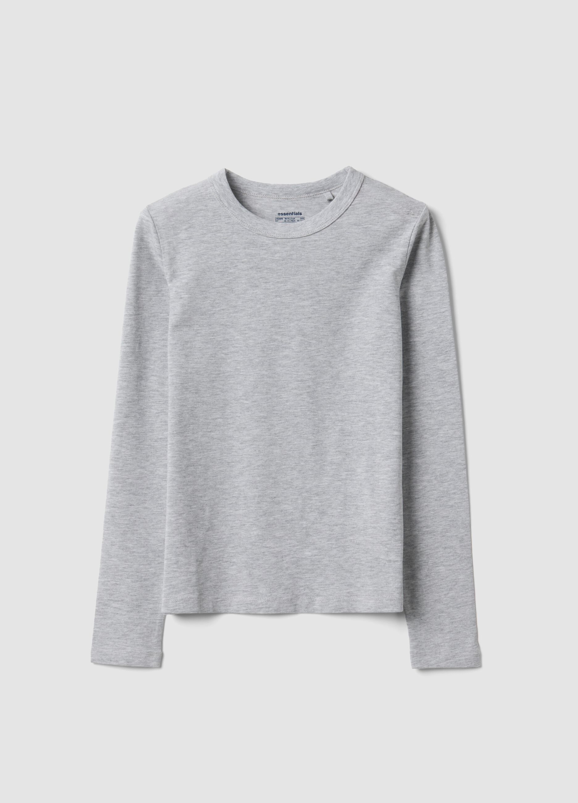 Grey organic cotton and stretch viscose T-shirt with ribbed neckline for girls
