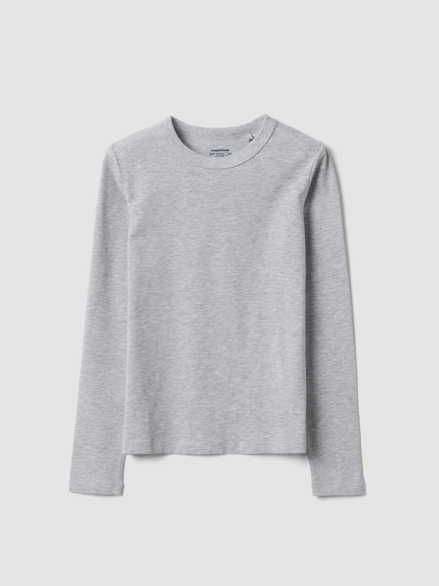 Grey organic cotton and stretch viscose T-shirt with ribbed neckline for girls_4