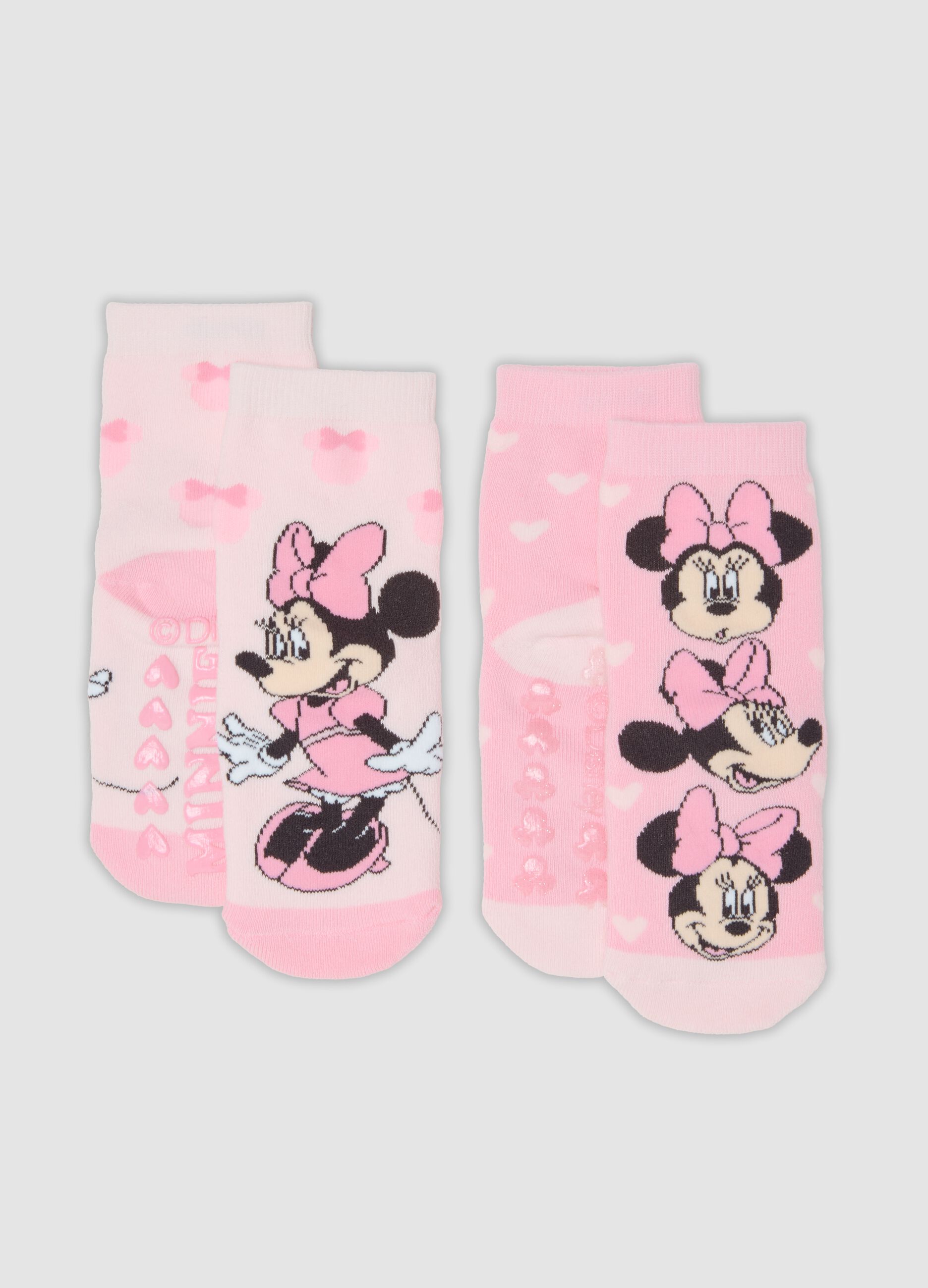 2-pack of pink non-slip socks in stretchy organic cotton with Minnie print