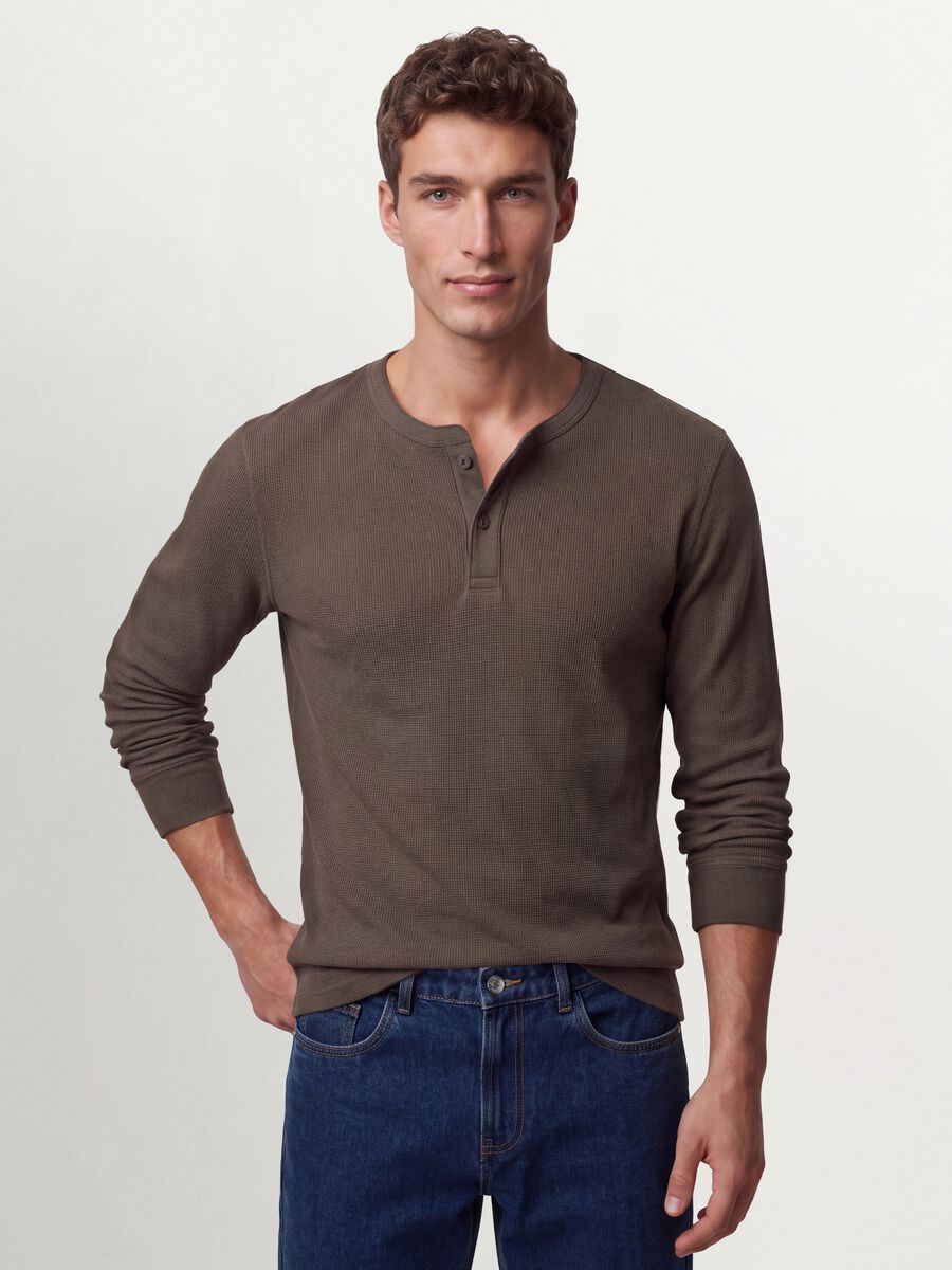 Brown honeycomb viscose-blend regular-fit T-shirt_0